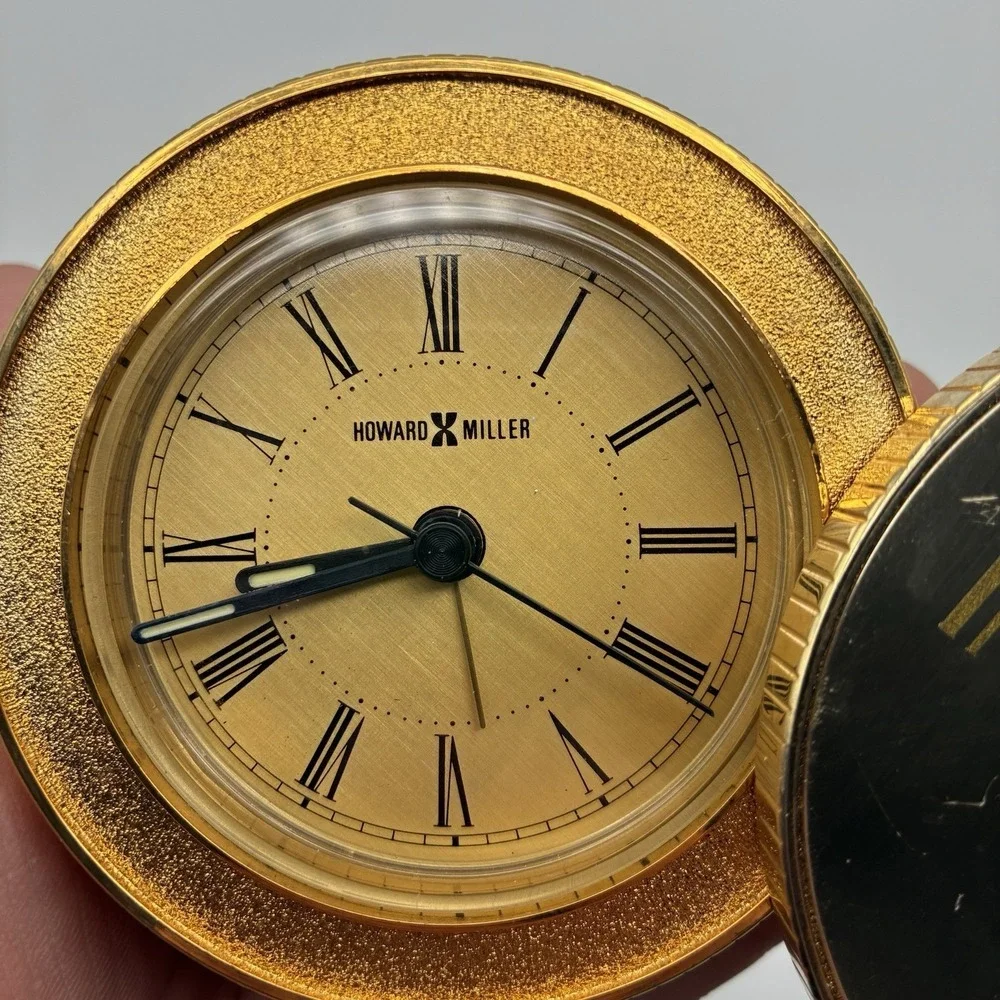 Howard Miller Gold Tone Round Desk Travel Alarm Clock Texas Instruments Gift